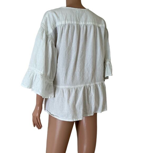 Asos blouse top flowy white 100% cotton lightweight V-neck tie 3/4 sleeve SZ M - Picture 4 of 9